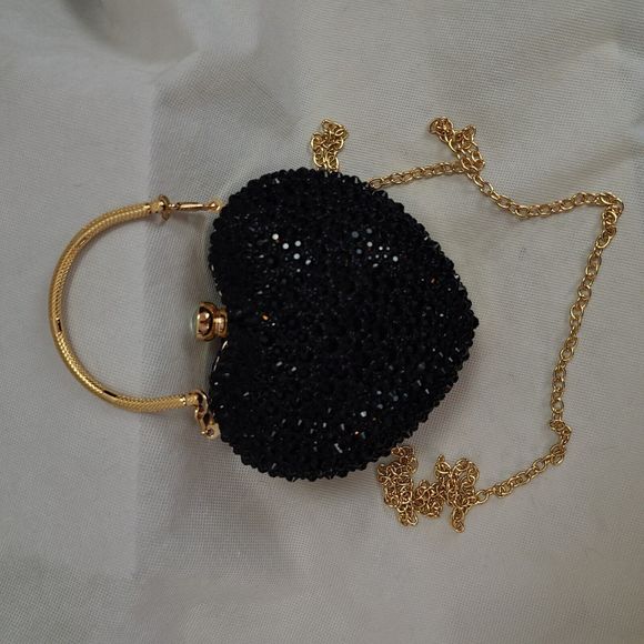 RAMLA Black Heart Shape Crystal Clutch Purse Handle/Chain Prom Gala Wedding$189 - Picture 2 of 7